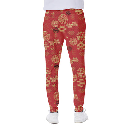 Red Japanese Pattern Print Scuba Joggers