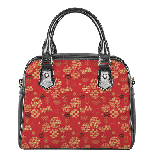 Red Japanese Pattern Print Shoulder Handbag