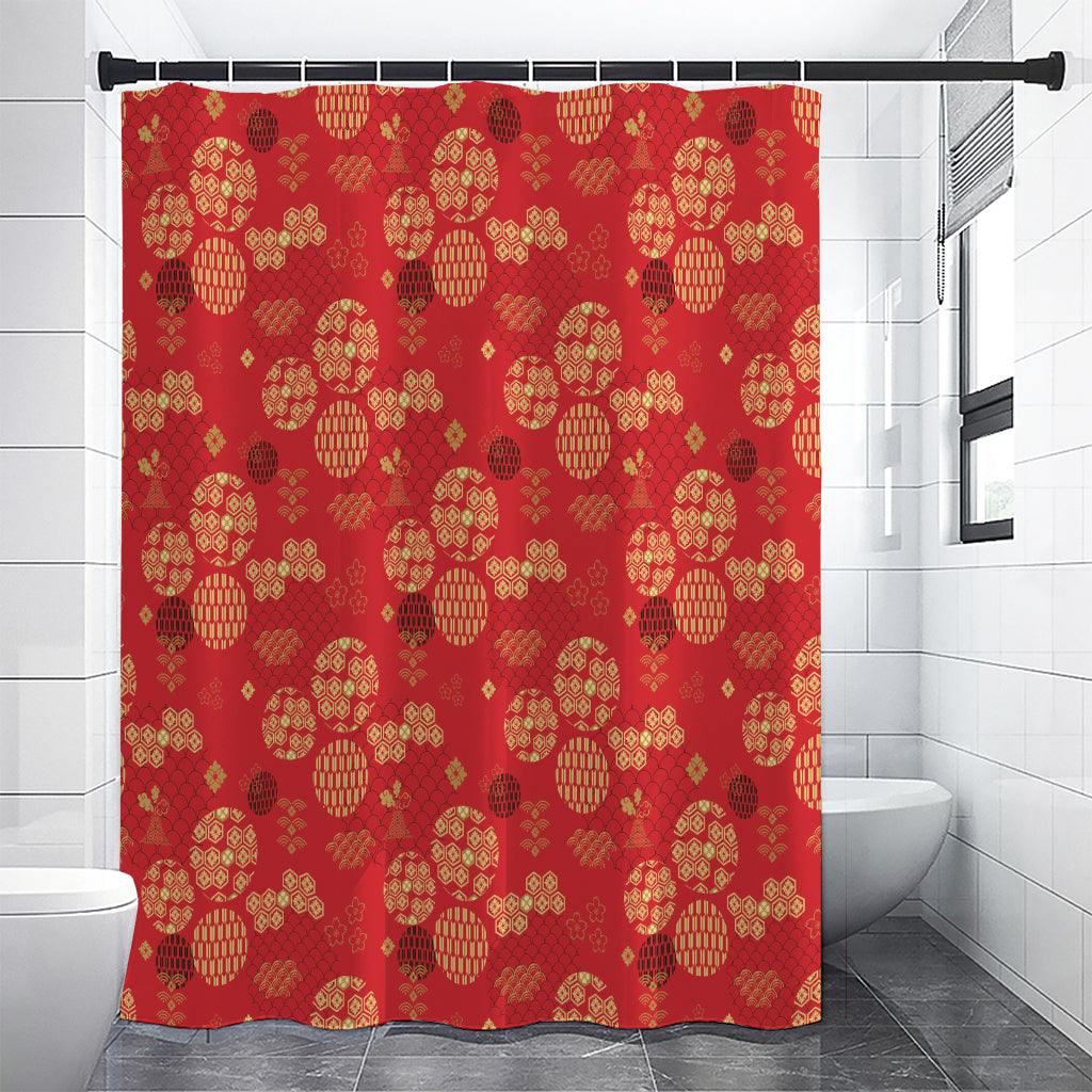 Red Japanese Pattern Print Shower Curtain