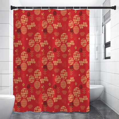 Red Japanese Pattern Print Shower Curtain