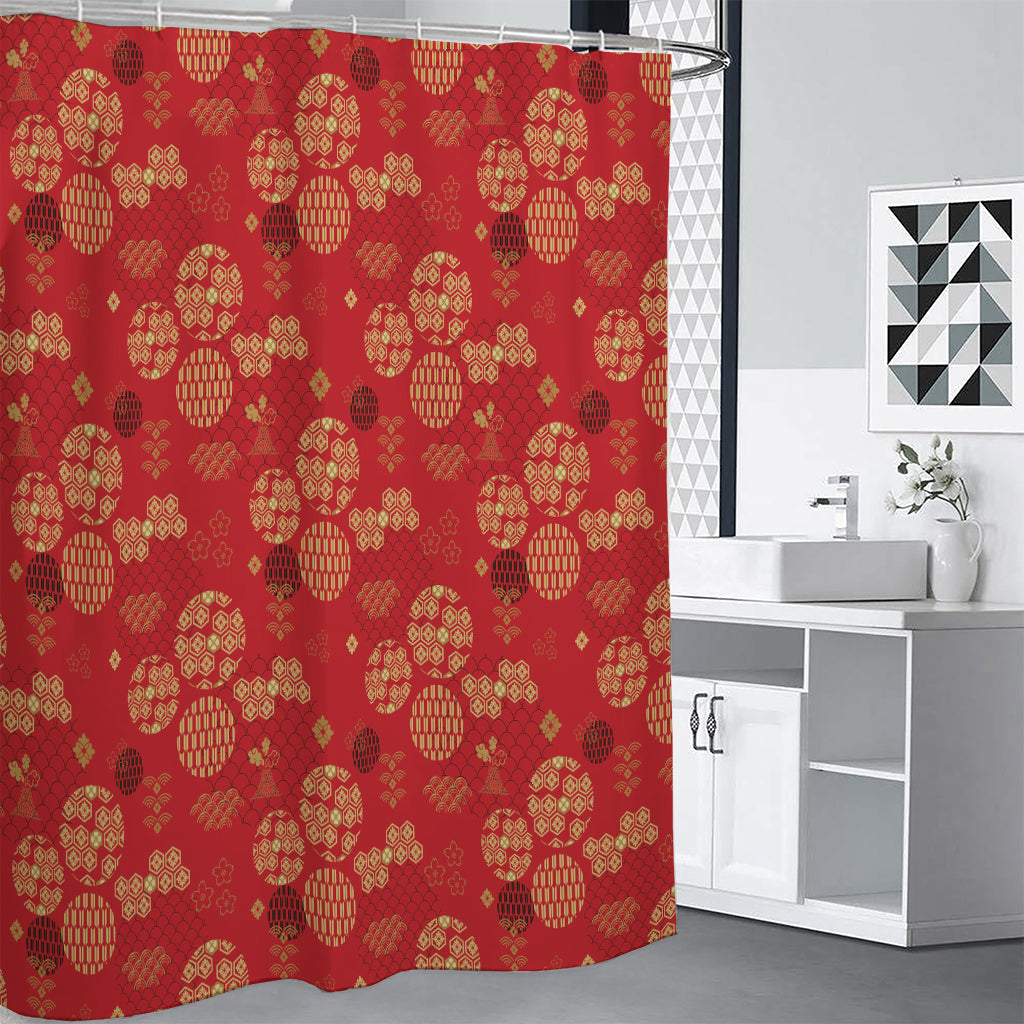Red Japanese Pattern Print Shower Curtain