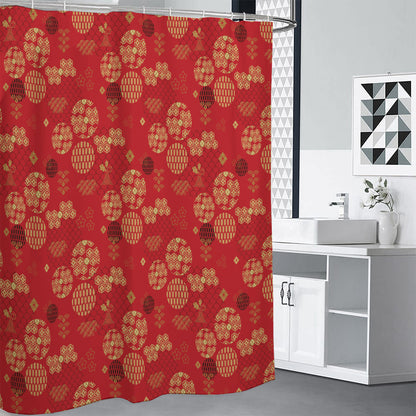 Red Japanese Pattern Print Shower Curtain