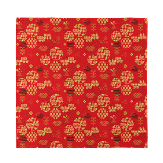 Red Japanese Pattern Print Silk Bandana