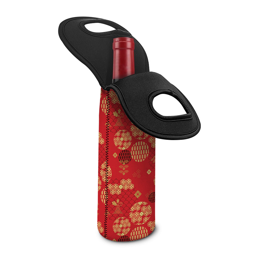 Red Japanese Pattern Print Single Neoprene Wine Tote