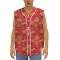 Red Japanese Pattern Print Sleeveless Baseball Jersey