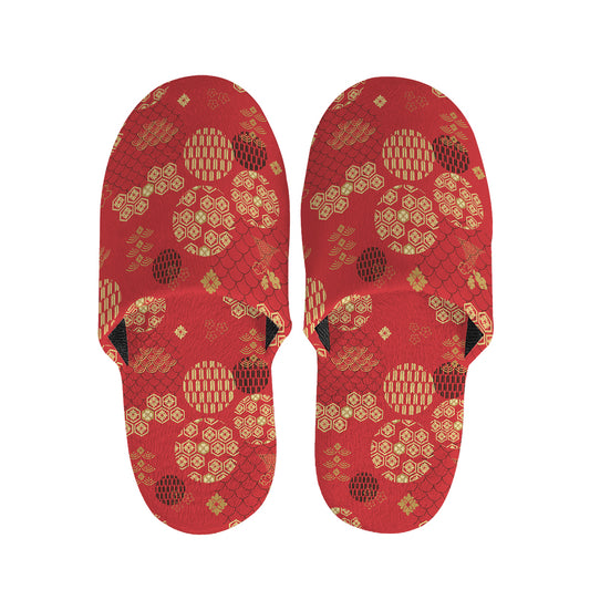 Red Japanese Pattern Print Slippers