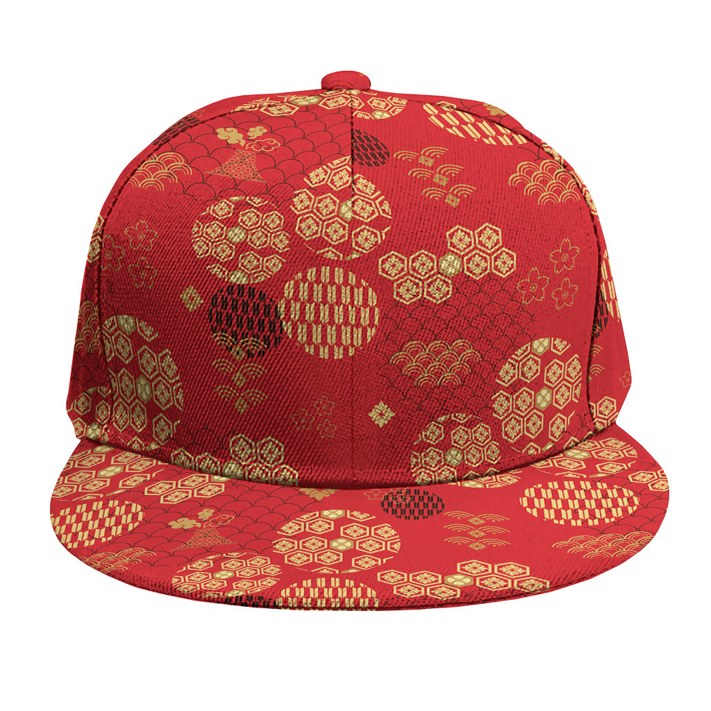 Red Japanese Pattern Print Snapback Cap