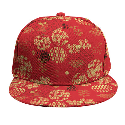 Red Japanese Pattern Print Snapback Cap