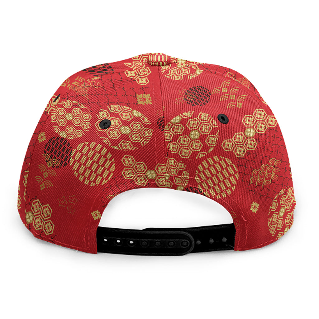 Red Japanese Pattern Print Snapback Cap