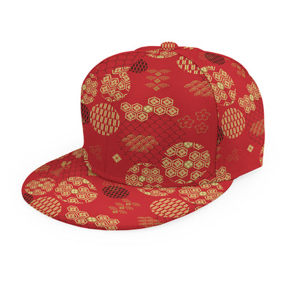 Red Japanese Pattern Print Snapback Cap