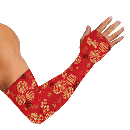 Red Japanese Pattern Print Sun Protection Arm Sleeves