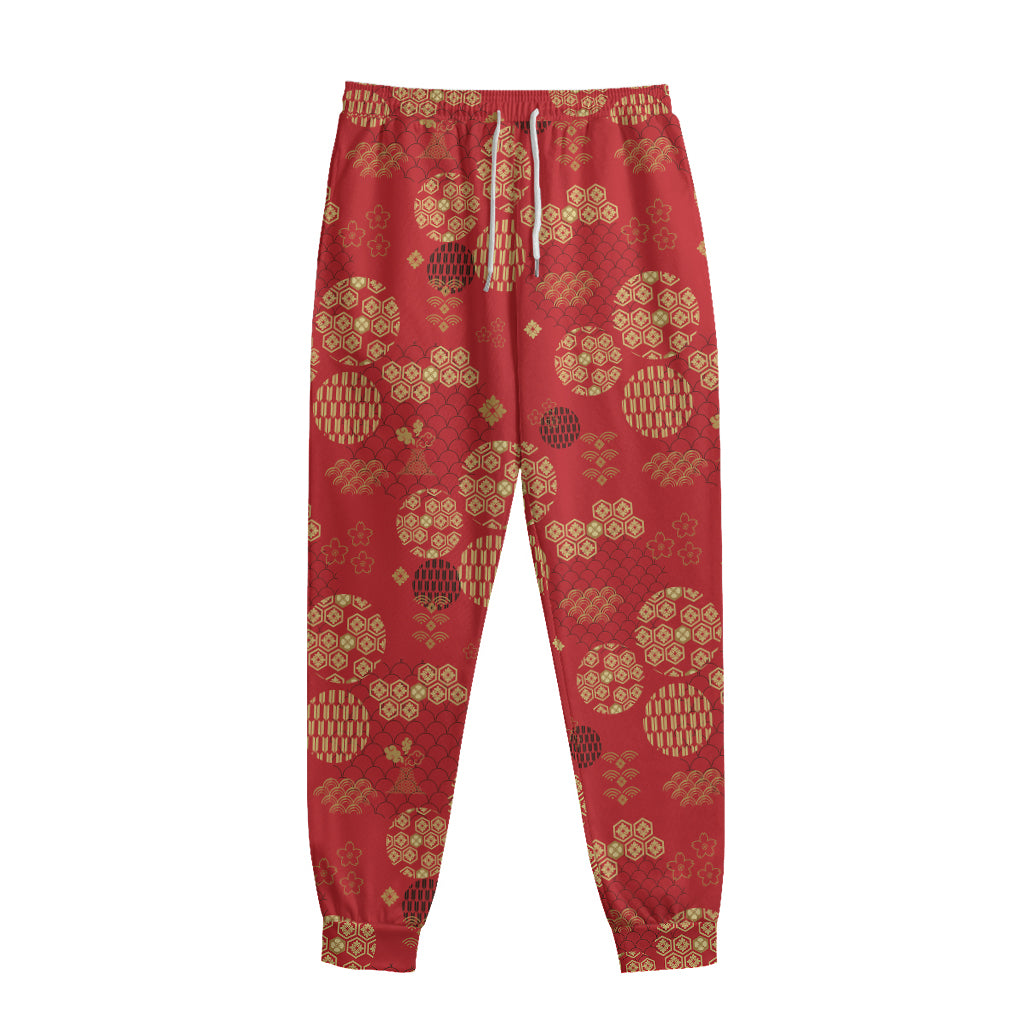 Red Japanese Pattern Print Sweatpants
