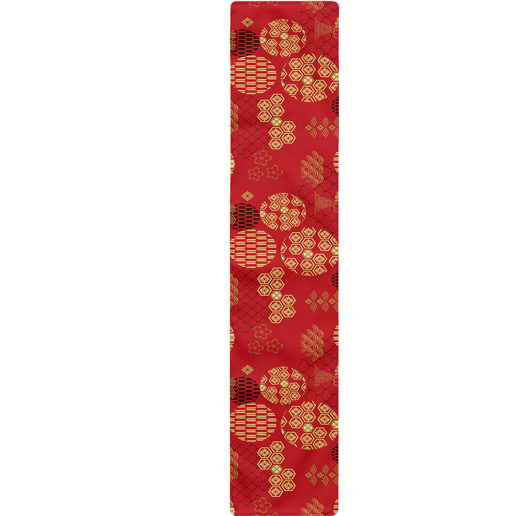 Red Japanese Pattern Print Table Runner