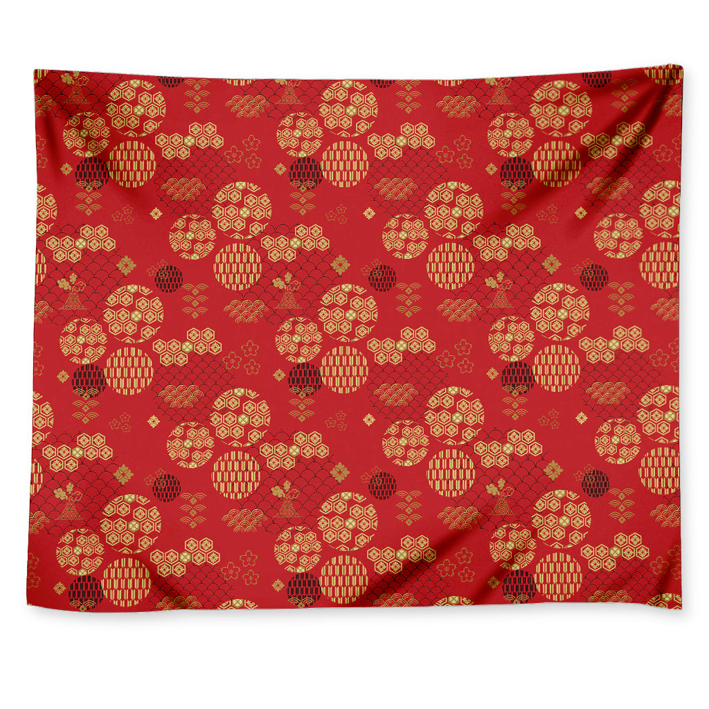 Red Japanese Pattern Print Tapestry