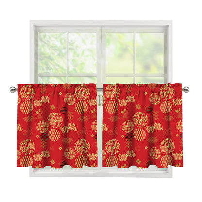Red Japanese Pattern Print Tier Curtains