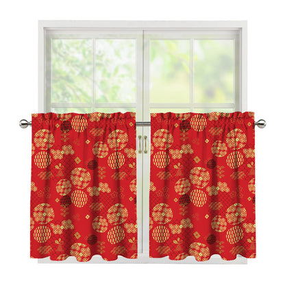 Red Japanese Pattern Print Tier Curtains