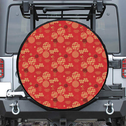 Red Japanese Pattern Print Tire Cover