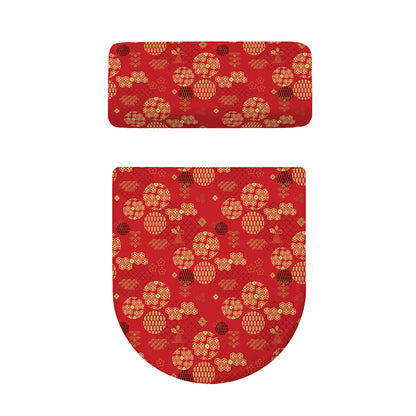 Red Japanese Pattern Print Toilet Lid And Tank Cover Set