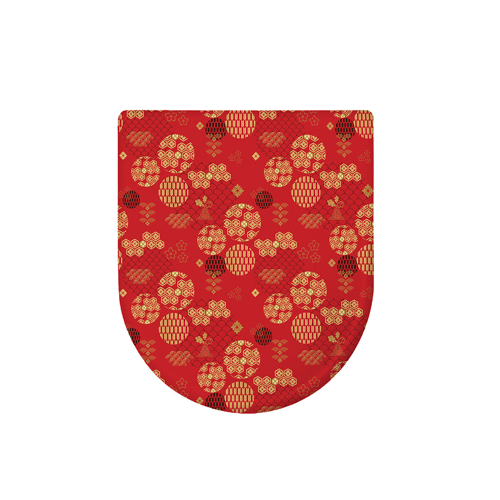 Red Japanese Pattern Print Toilet Lid Cover