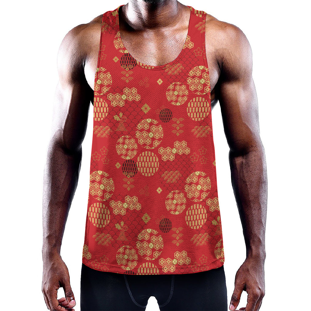 Red Japanese Pattern Print Training Tank Top