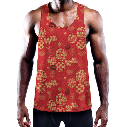 Red Japanese Pattern Print Training Tank Top
