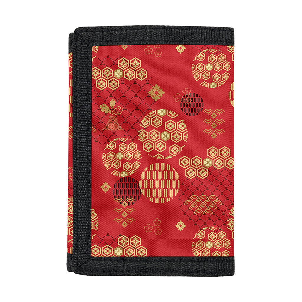 Red Japanese Pattern Print Trifold Wallet
