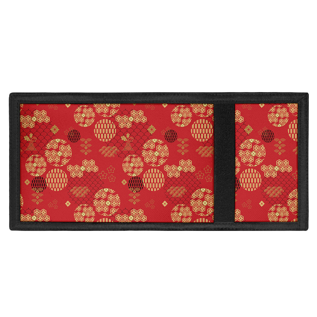 Red Japanese Pattern Print Trifold Wallet