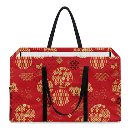 Red Japanese Pattern Print Utility Tote Bag