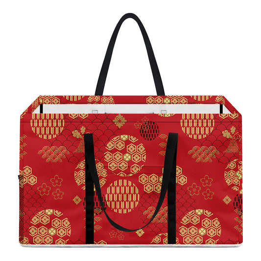 Red Japanese Pattern Print Utility Tote Bag