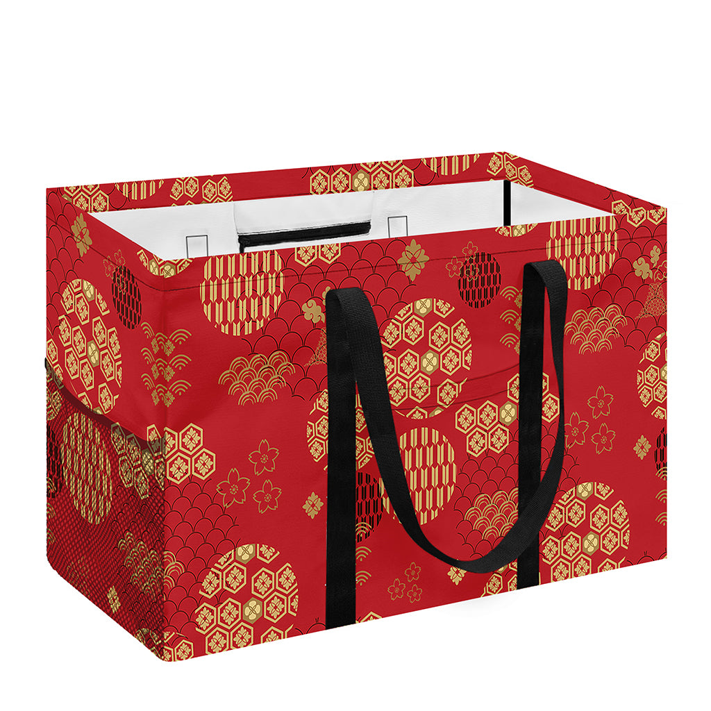 Red Japanese Pattern Print Utility Tote Bag