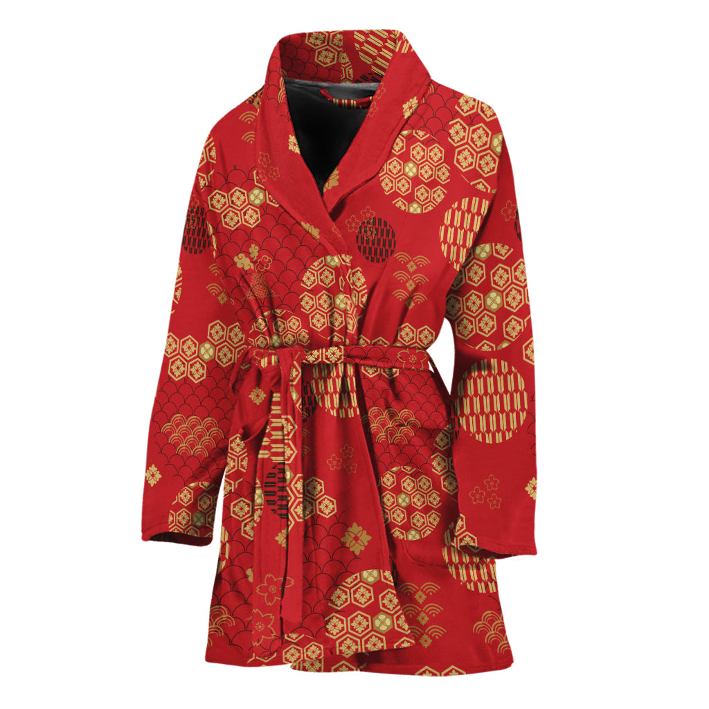 Red Japanese Pattern Print Women's Bathrobe