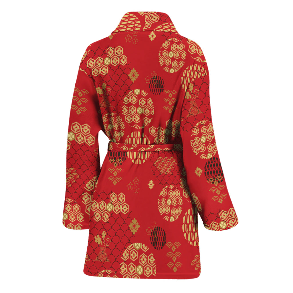 Red Japanese Pattern Print Women's Bathrobe