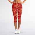 Red Japanese Pattern Print Women's Capri Leggings