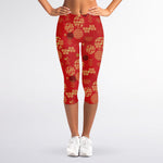 Red Japanese Pattern Print Women's Capri Leggings