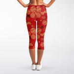 Red Japanese Pattern Print Women's Capri Leggings