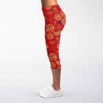 Red Japanese Pattern Print Women's Capri Leggings