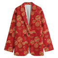 Red Japanese Pattern Print Women's Cotton Blazer