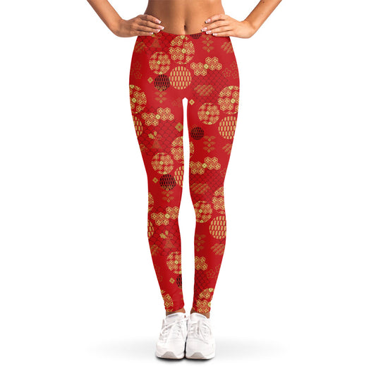 Red Japanese Pattern Print Women's Leggings