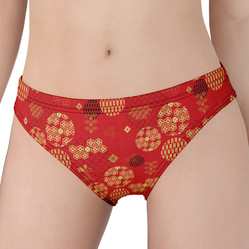 Red Japanese Pattern Print Women's Panties