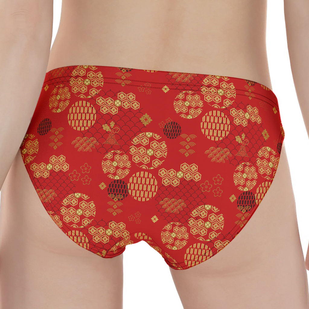 Red Japanese Pattern Print Women's Panties