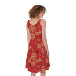 Red Japanese Pattern Print Women's Sleeveless Dress
