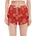 Red Japanese Pattern Print Women's Split Running Shorts