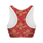 Red Japanese Pattern Print Women's Sports Bra