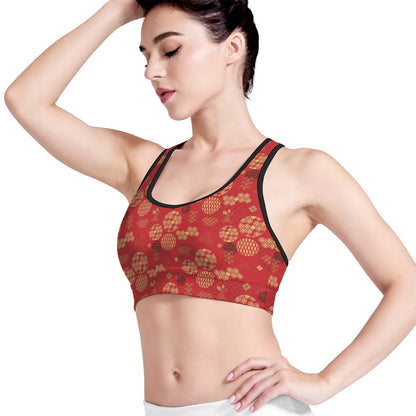 Red Japanese Pattern Print Women's Sports Bra