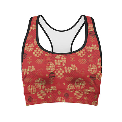Red Japanese Pattern Print Women's Sports Bra
