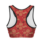 Red Japanese Pattern Print Women's Sports Bra