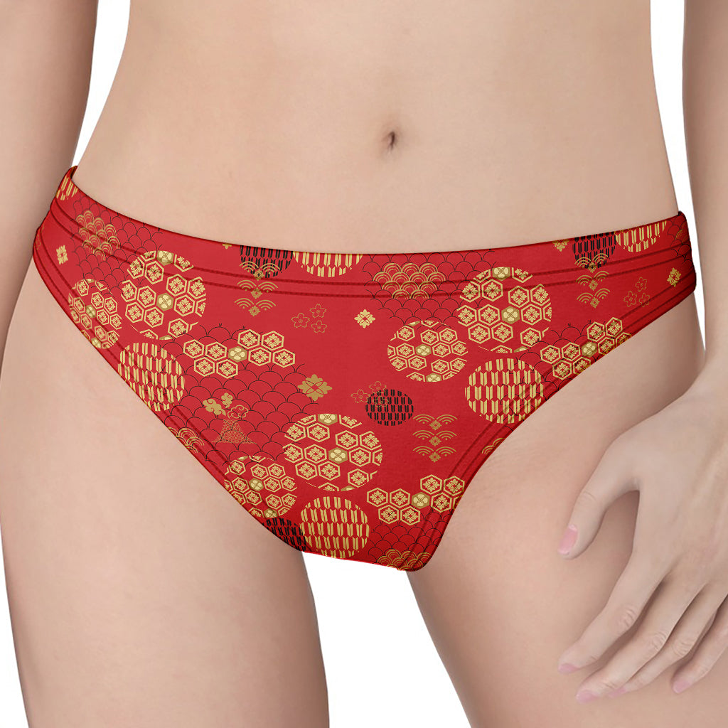 Red Japanese Pattern Print Women's Thong