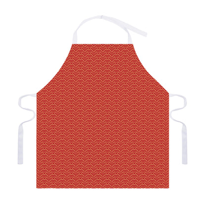 Red Japanese Wave Pattern Print Adjustable Apron