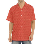 Red Japanese Wave Pattern Print Aloha Shirt