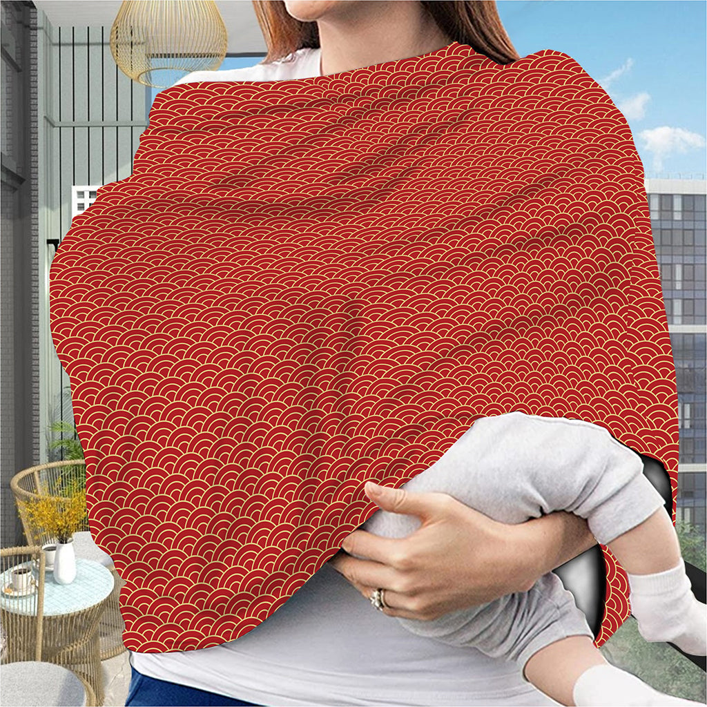 Red Japanese Wave Pattern Print Baby Seat Cover
